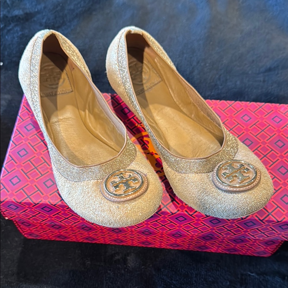 Tory Burch Shimmering Gold Flats